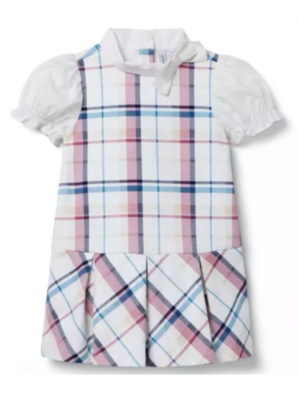 Janie and Jack White Plaid Drop-Waist Dress with Pink and Blue